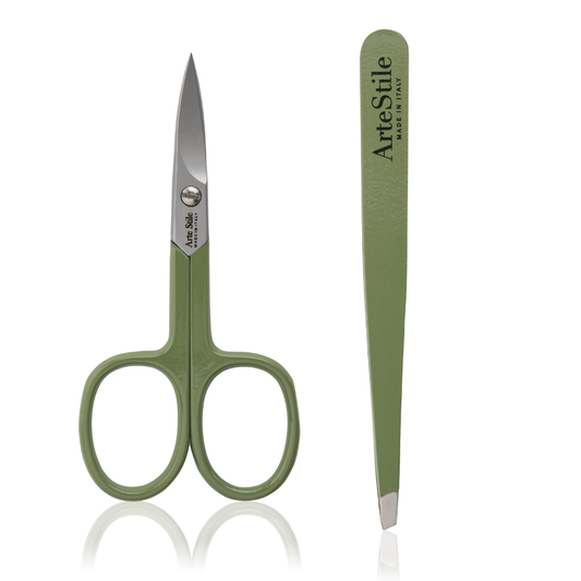 Slant Tip Tweezers + Nail Scissors in Olive