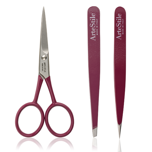 Pro Kit in Barolo: Slant & Point Tip Tweezers + Brow Scissors